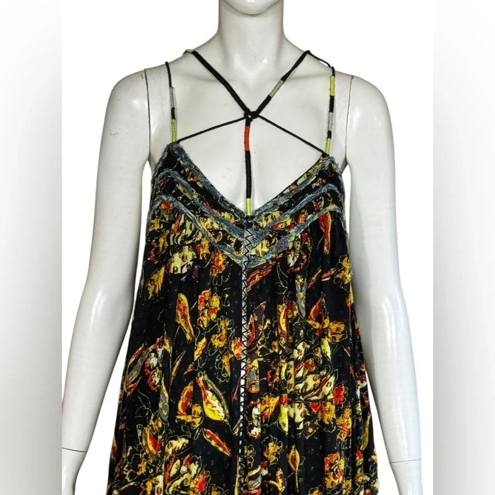 Free People Bohemian Garden Party Cotton Blend Knit Dress In Black Combo S L G#3 - Picture 12 of 16